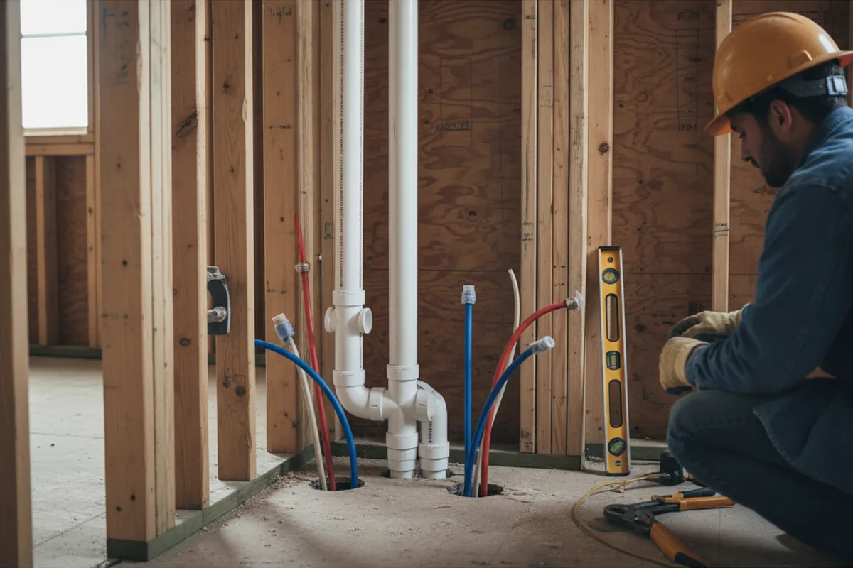 Drain and supply rough-in during Leak Detection in Copiague